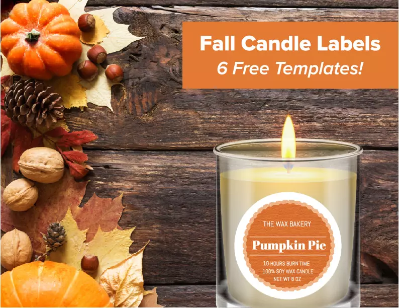 Free Fall candle Templates with a still life of pumpkins, acorns and fall foliage